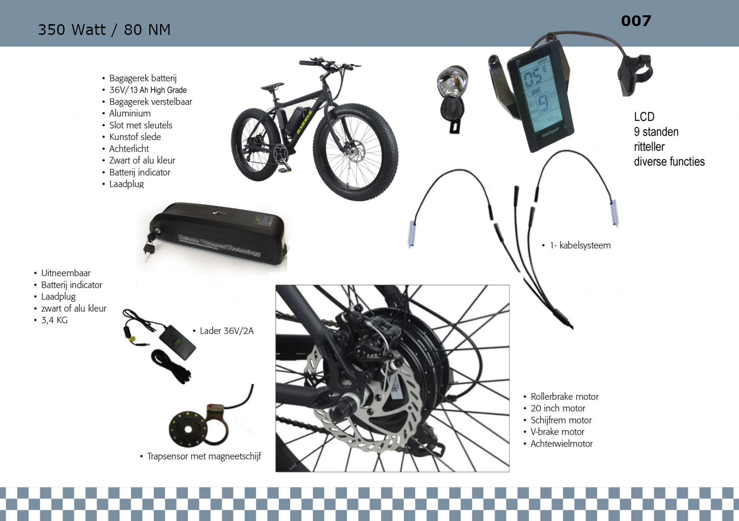 RAT Holland Ombouwset 007, 350W 1-kabel + LCD met frame-accu