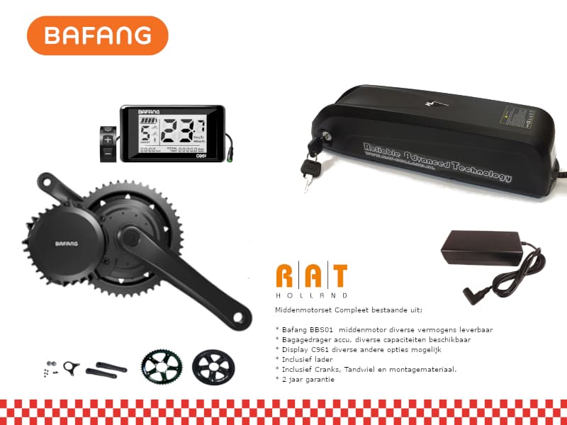 RAT Holland Middenmotor set 004, 1000W 48V met frame-accu