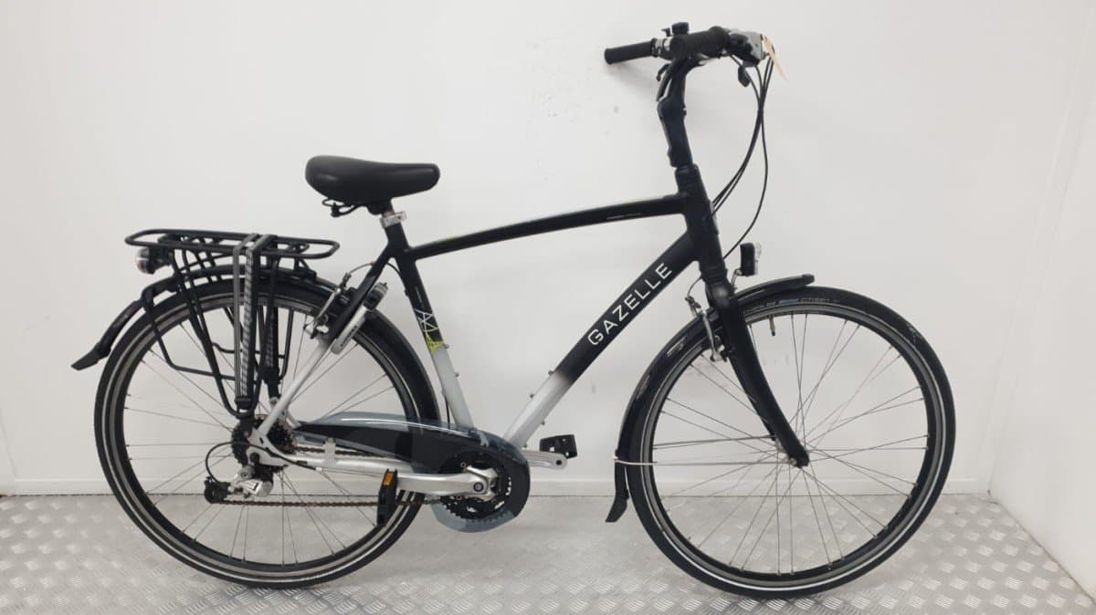 Gazelle Chamonix 57 cm heren stadsfiets grijs-zwart, zijkant
