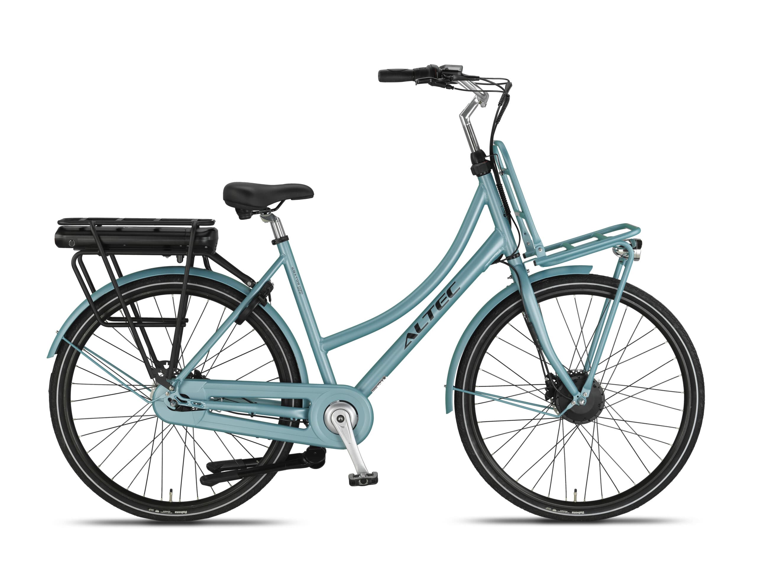 Altec Kratos e-bike in staalgrijs met voorwielmotor, 28 inch