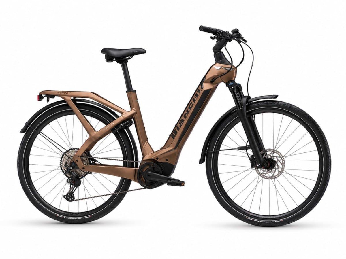 Bianchi E-Omnia elektrische stadsfiets in kleur Metal Brown Graphite, framemaat S