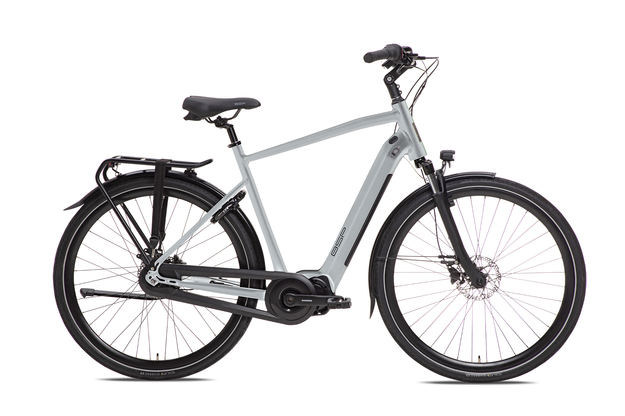 BSP Musa Men stadsfiets grijs, 57 cm framemaat, voor- en achteraanzicht