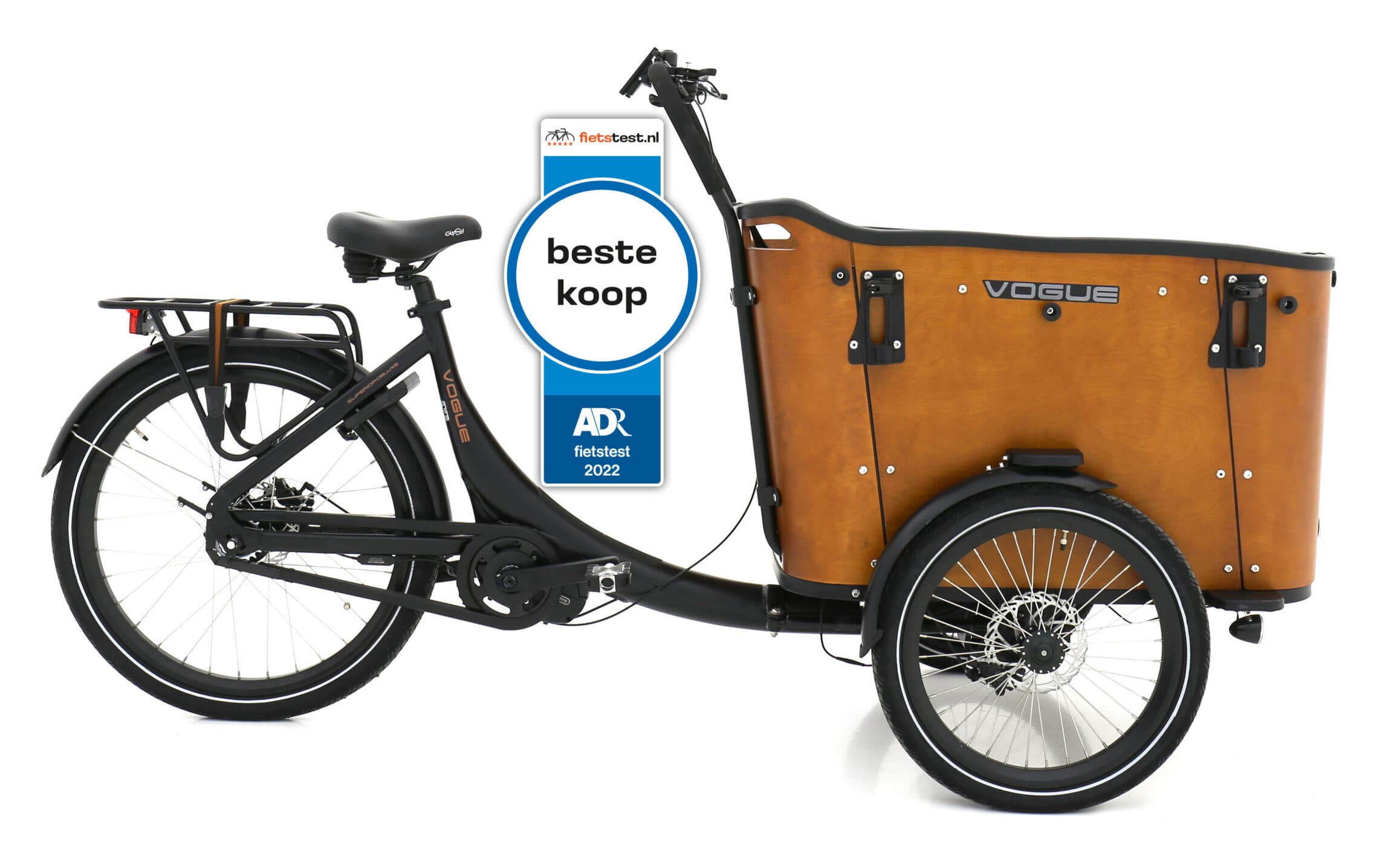 Vogue Superior Deluxe elektrische bakfiets zwart met laadgedeelte
