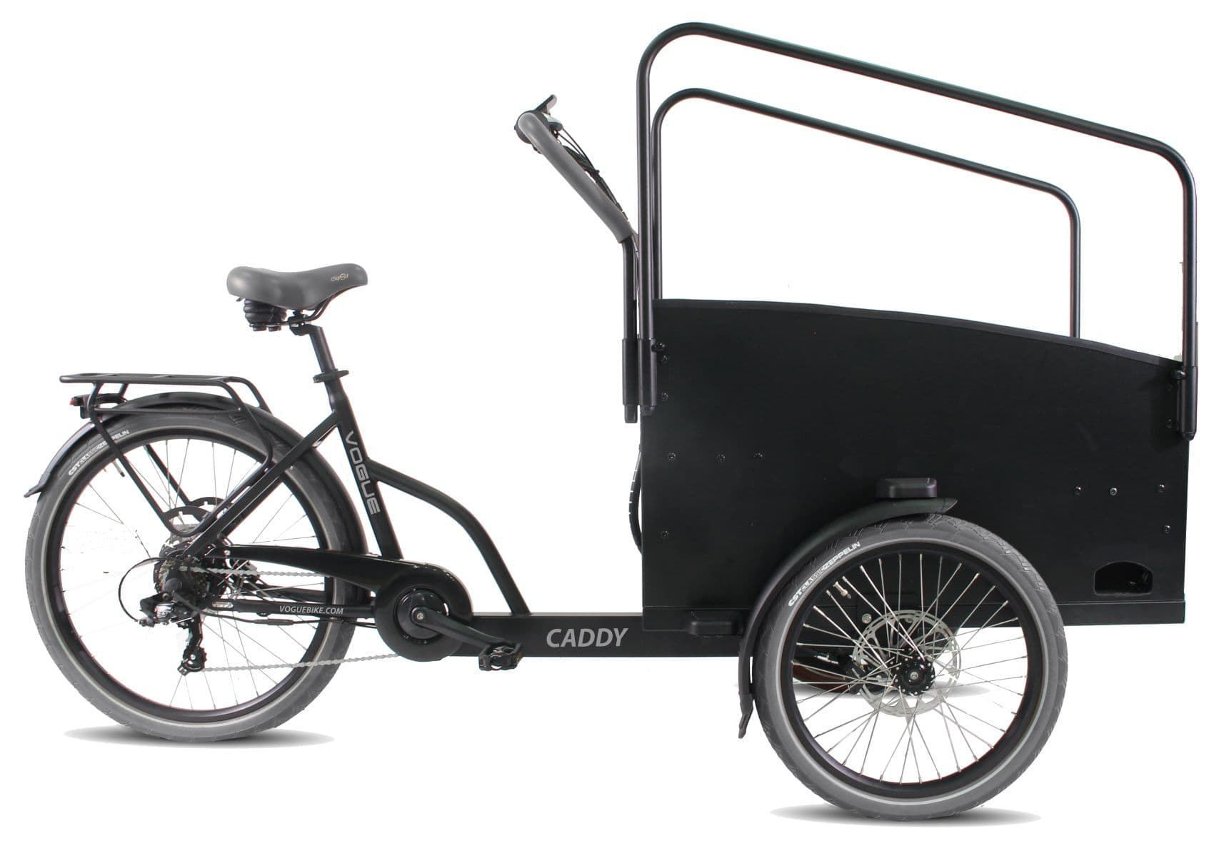 Vogue Caddy elektrische bakfiets zwart vooraanzicht