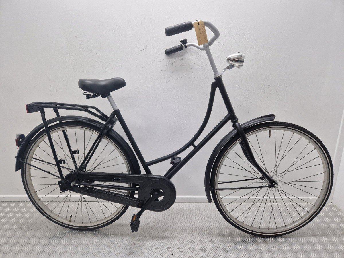 Zwarte Merkloos omafiets 53cm, terugtraprem, vooraanzicht