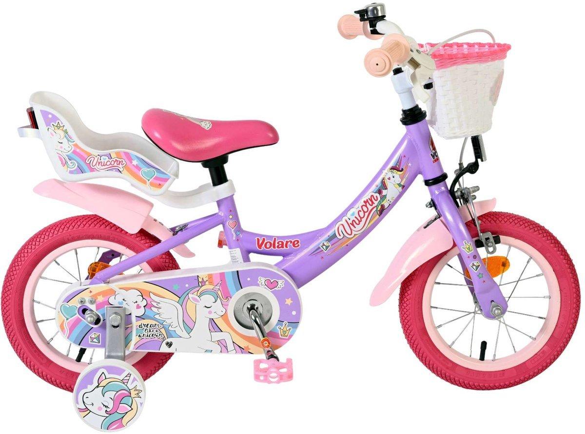 Volare Unicorn kinderfiets 16 inch paars met zijwielen