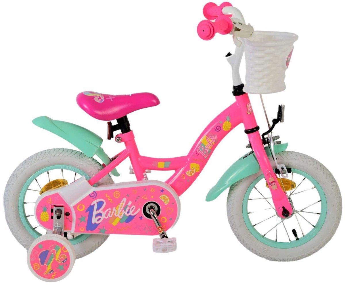 Barbie kinderfiets 12 inch roze met reflectoren en mandje