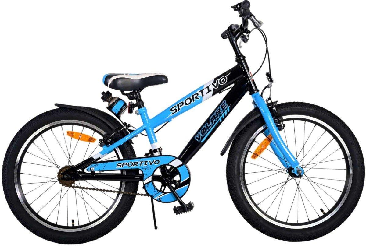 Volare Sportivo kinderfiets 20 inch in zwartblauw met achterdrager