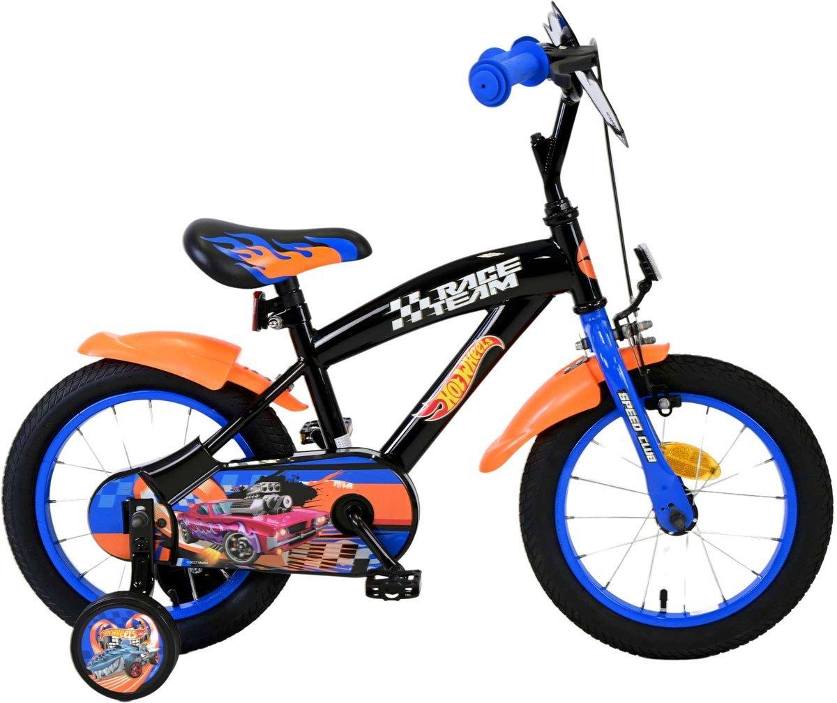 Hot Wheels Race Team kinderfiets 12 inch zwartblauw met zijwieltjes