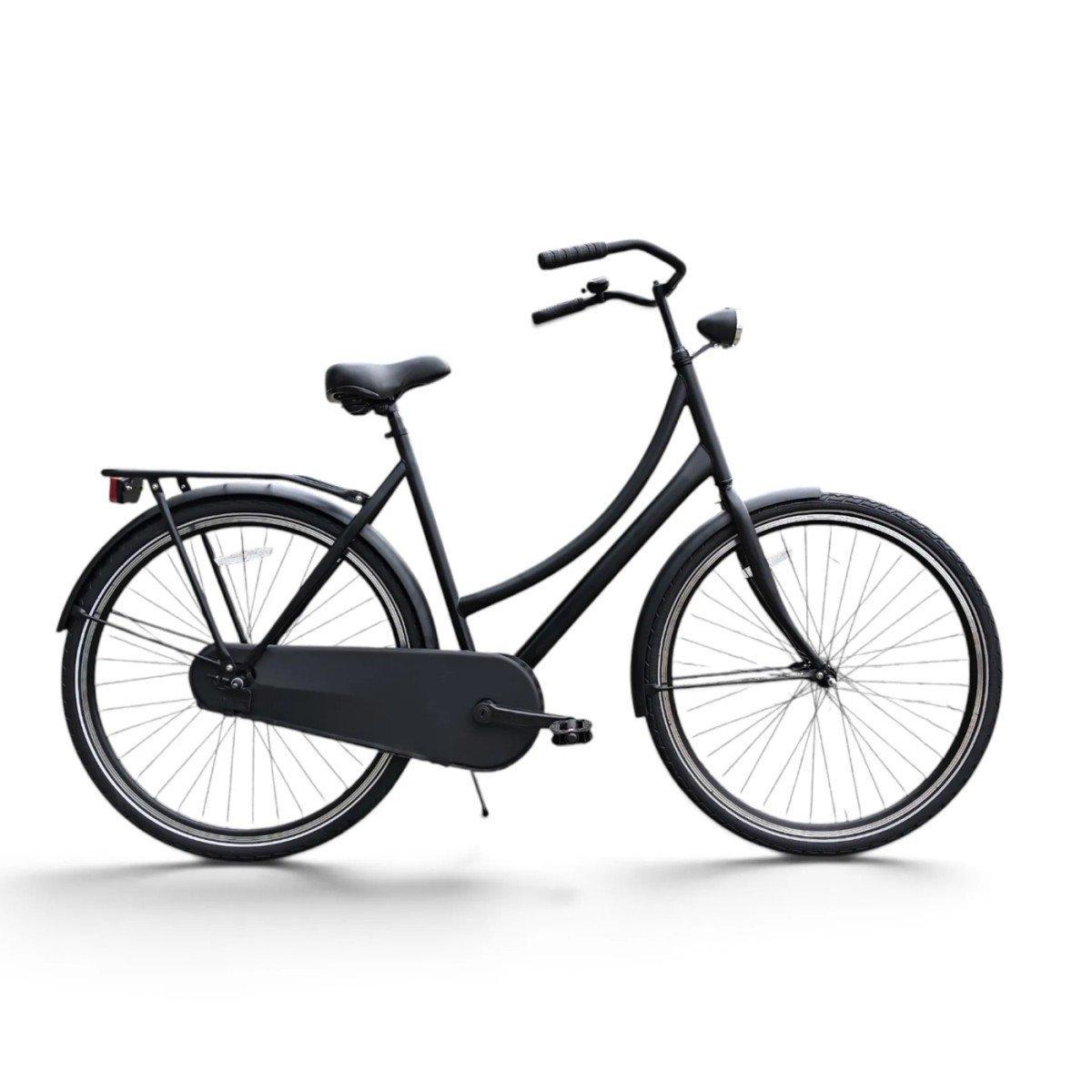Budgetbike Omafiets 58cm zwart stadsfiets schuin aanzicht