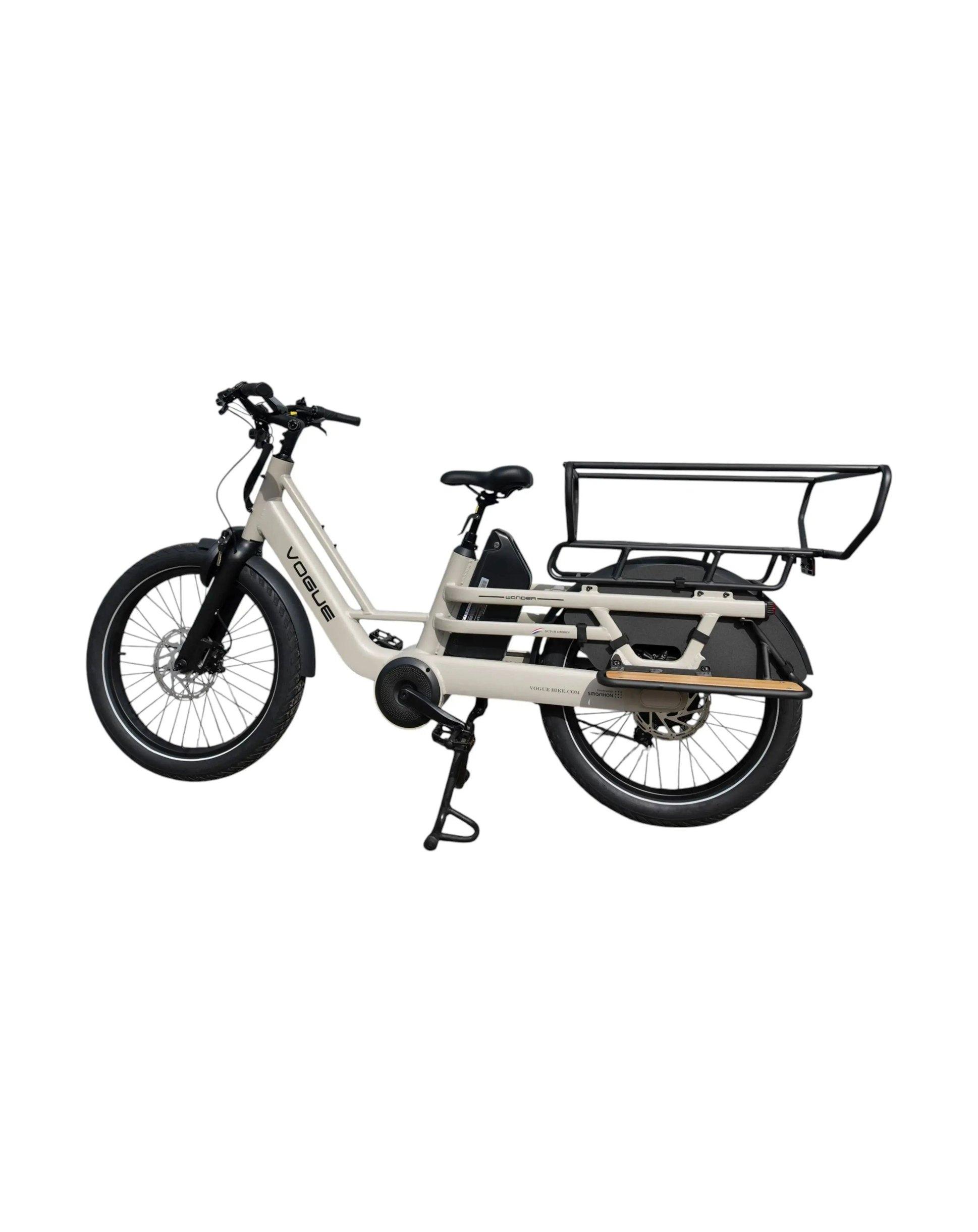 Vogue Wonder 2026 elektrische longtail e-bike fashion grey, linkerzijde met voetensteun
