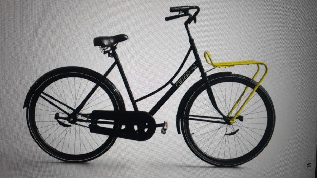 Cheasybike Oma Fiets 57 cm zwartgeel, familiefiets met kettingscherm en verlichting