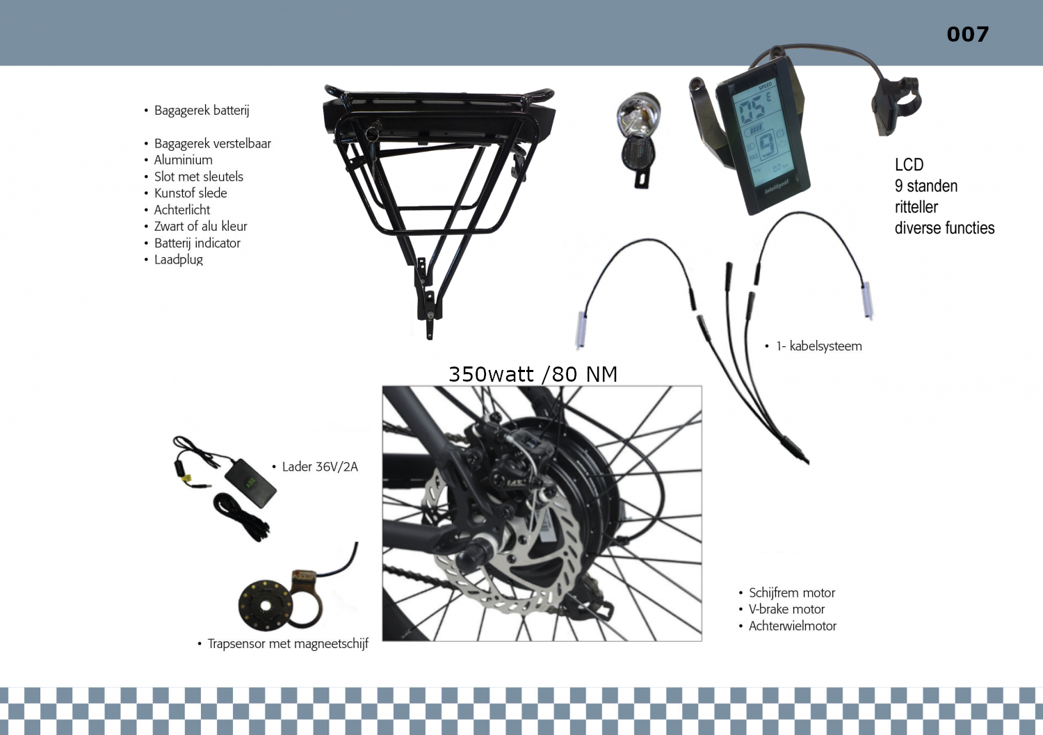 RAT Holland Ombouwset 007, 350W 1-kabel + LCD met bagagedrager-accu