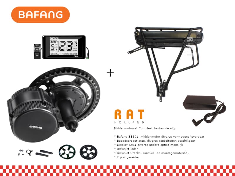 RAT Holland Middenmotor set 004, 250W 36V met bagagedrager-accu