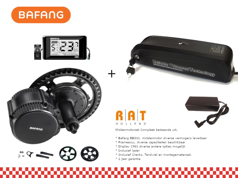RAT Holland Middenmotor set 004, 500W 36V met frame-accu
