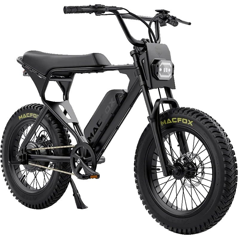 Macfox X1 zwarte elektrische fatbike mountainbike 20 inch vooraanzicht