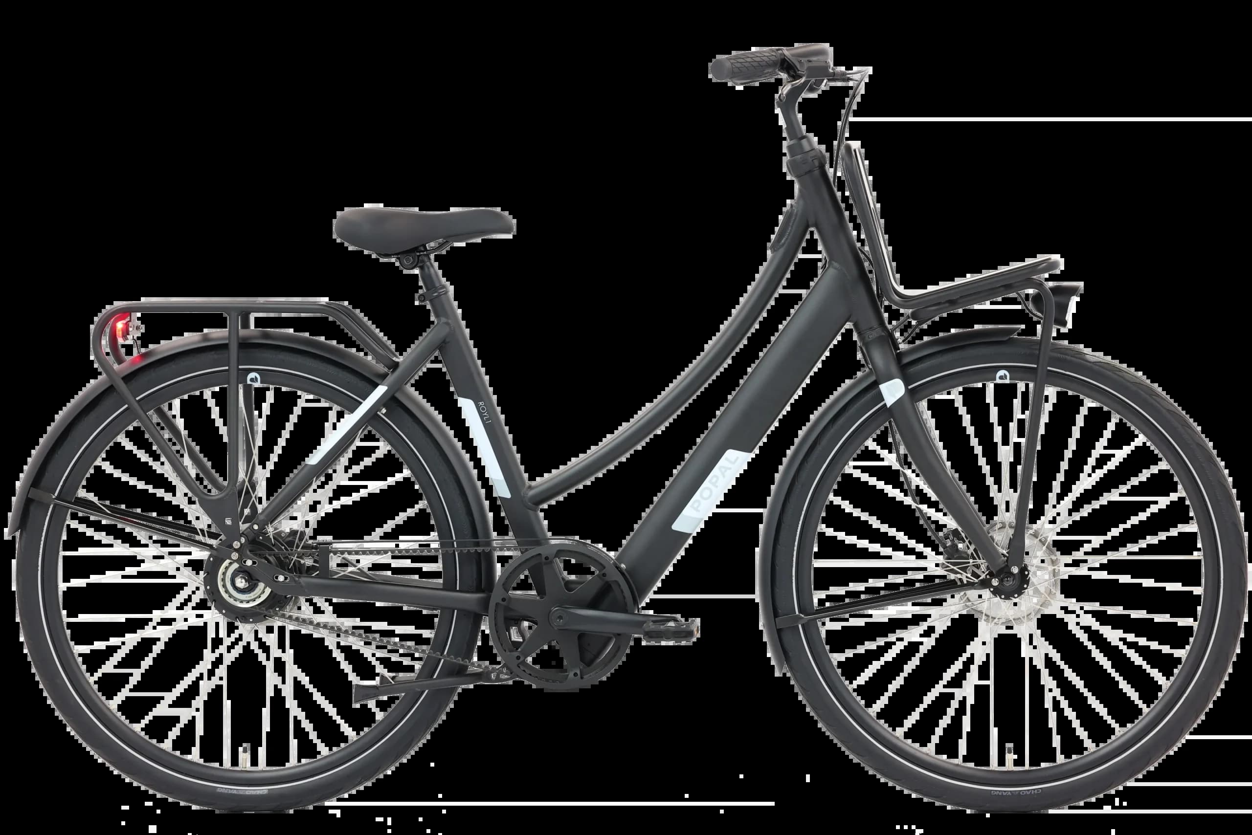 Popal ROYL1 stadsfiets 59 cm zwart met Ananda-achterwielmotor