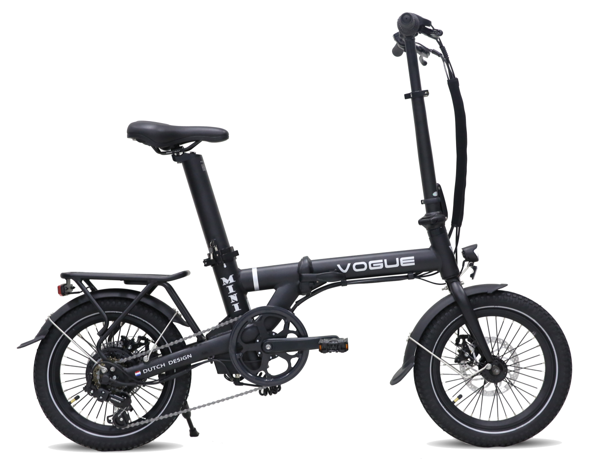 Vogue Mini elektrische fiets met zwart frame en schijfremmen