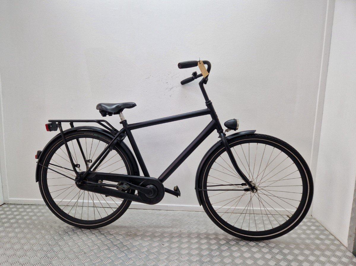 Zwarte herenfiets 52 cm, tweedehands, van voren